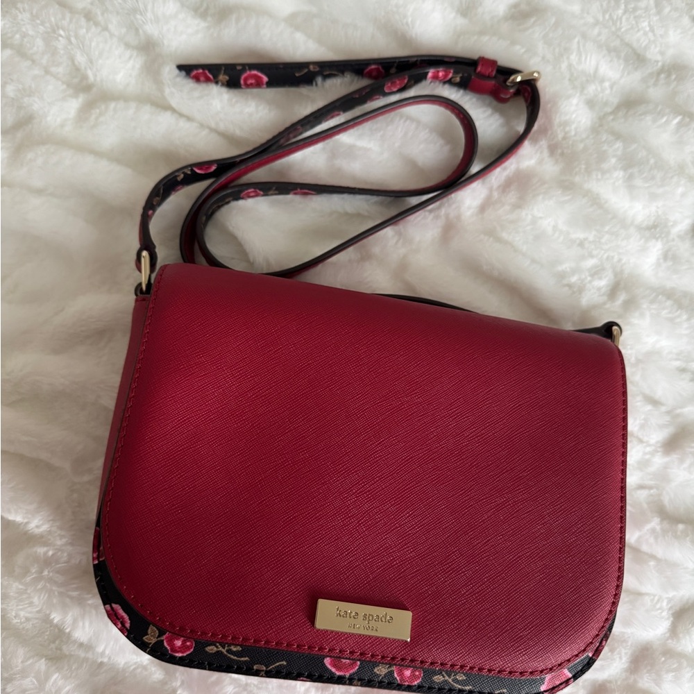 Kate Spade Red Crossbody Saddle Bag with Gold Hardware